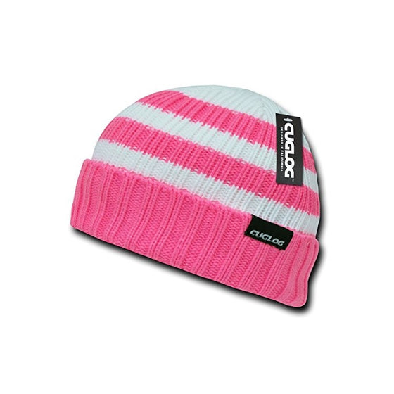 CUGLOG Shasta Striped Sweater Beanie, Hot Pink