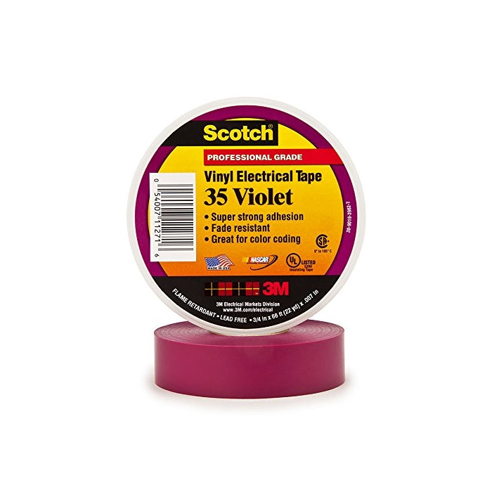 Scotch Vinyl Color Coding Electrical Tape 35, 3/4 in x 66 ft, Violet