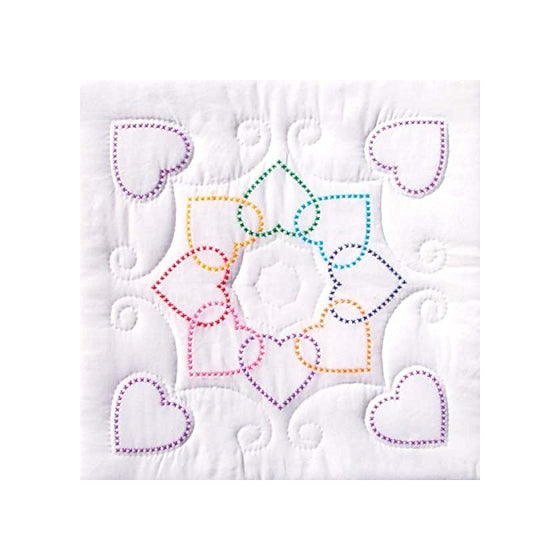 Stamped White Quilt Blocks 18"X18" 6/Pkg-XX Hearts Circle