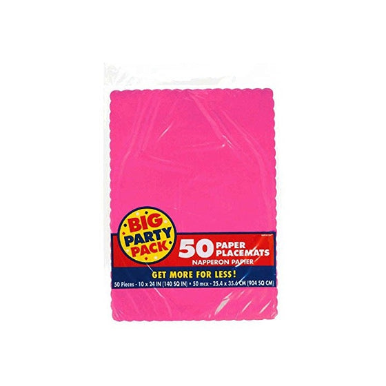 Amscan Bright Solid Color Paper Placemats, 50 Pieces, Made from Paper, Bright Pink, 10" x 14" by