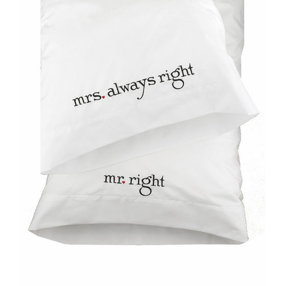 Hortense B. Hewitt Wedding Accessories Mr. and Mrs. Right Pillowcases, Set of 2