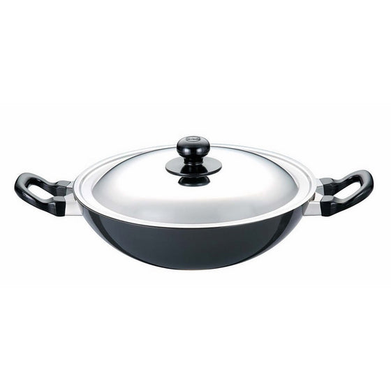 Futura Non-Stick Deep-Fry Pan(Kadhai) 2-1/2-Litre with Steel Lid and Round Bottom