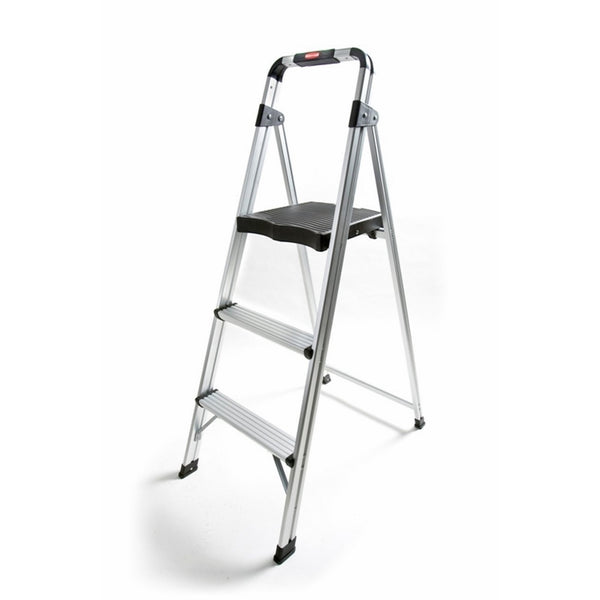 Rubbermaid RM-AUL3G 3-Step Ultra-Light Aluminum Stool with Plastic Top Step, 225 lb Capacity, Silver Finish