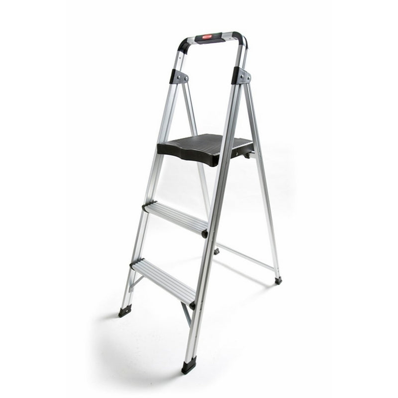 Rubbermaid RM-AUL3G 3-Step Ultra-Light Aluminum Stool with Plastic Top Step, 225 lb Capacity, Silver Finish