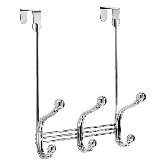 InterDesign York Lyra Over Door Storage Rack - Organizer Hooks for Coats, Hats, Robes, Clothes or Towels – 3 Dual Hooks, Chrome