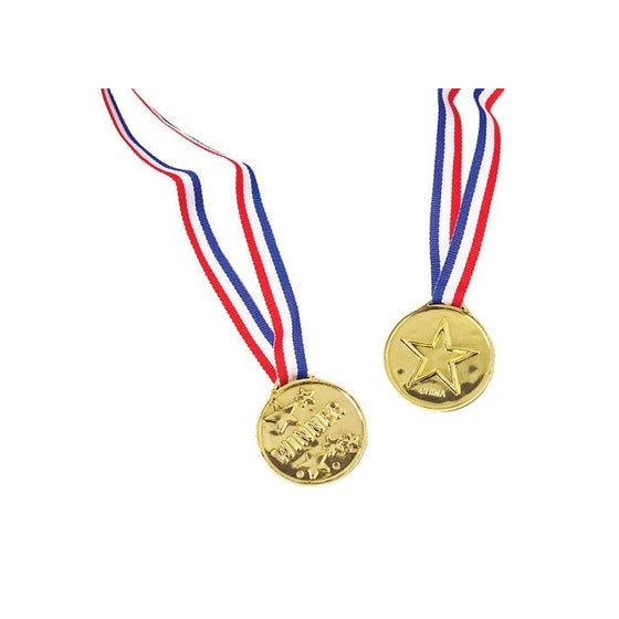 Plastic Gold Star Winner Medals With Ribbons (12)