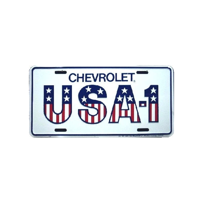 USA-1 Chevrolet embossed metal auto tag 6 x 12