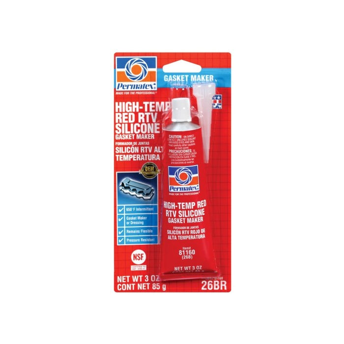 Permatex 81160 Hi-Temp Red Form-A-Gasket Silicone Sealant. 3 oz.