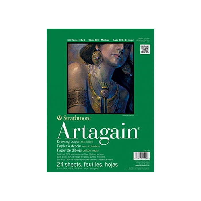 Strathmore 445-109 400 Series Artagain Pad, Coal Black, 9"x12" Glue Bound, 24 Sheets