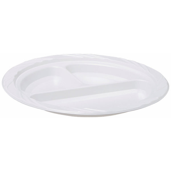 Genuine Joe GJO10425 Plastic Reusable/Disposable Divided Plate, 9" Diameter, White (Pack of 125)