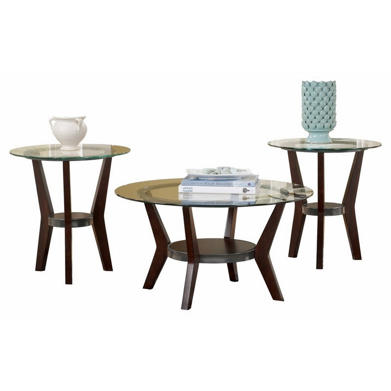 Ashley Furniture Signature Design - Fantell Circular Glass Top Occasional Table Set - Contains Cocktail Table & 2 End Tables - Contemporary - Dark Brown