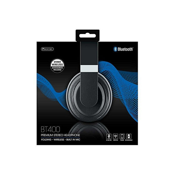 Sentry Premium Stereo Folding Wireless Headphones with In-Line Mic, BT400