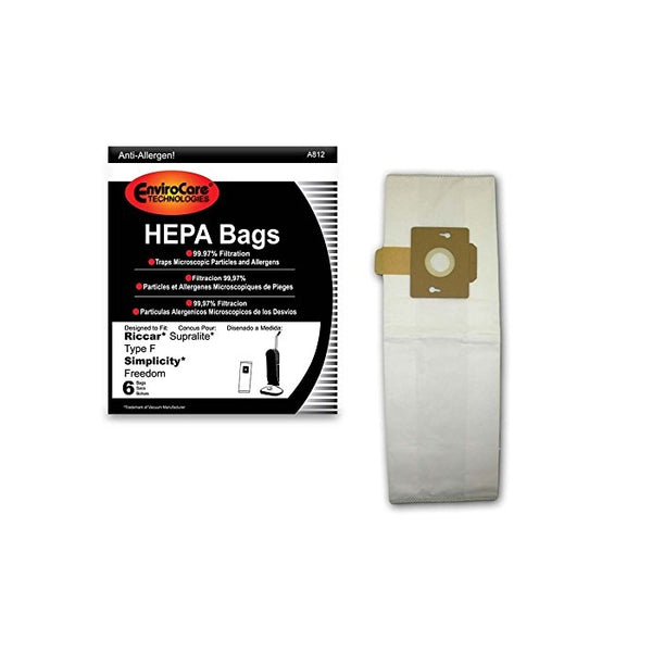 EnviroCare Replacement HEPA Vacuum Bags for Riccar Supralite Type F and Simplicty Freedom Uprights