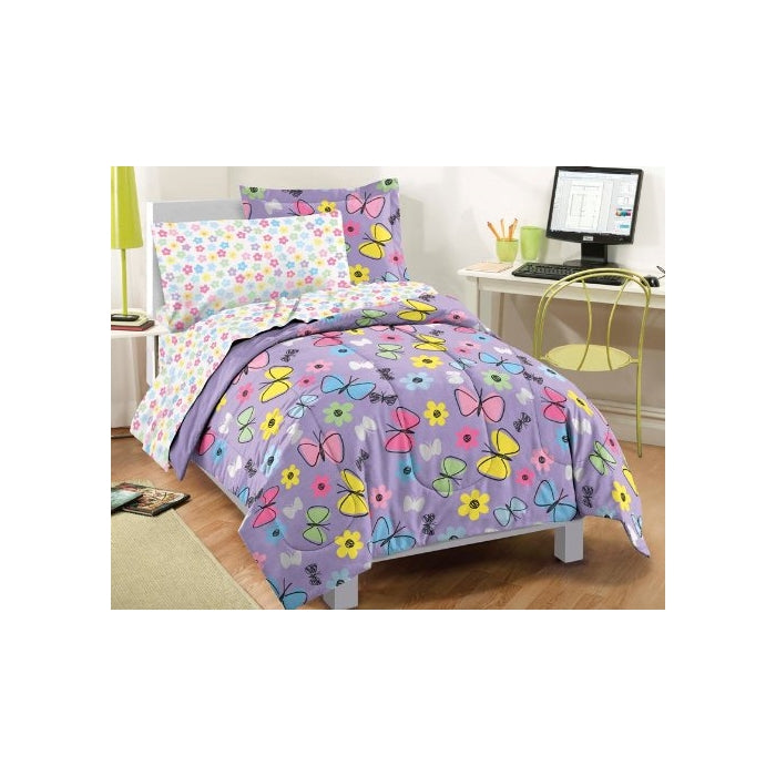 dream FACTORY Sweet Butterfly Ultra Soft Microfiber Comforter Set, Purple, Full
