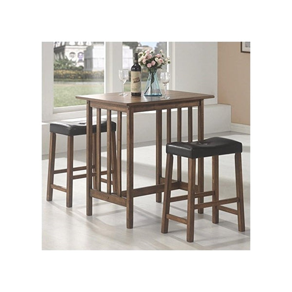 3pc Breakfast Table and Stools Set in Nut Brown