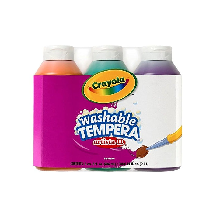 Crayola; Arista II Washable Tempera Paint; Secondary Colors (Orange, Green, Violet), Art Tools; 3 ct 8-OZ Bottles; Great for Classroom Projects