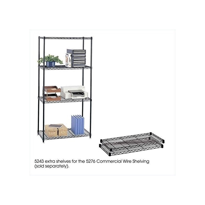 Safco Products 5243BL Commercial Wire Shelving Extra Shelves 36"W x 18"D for use with Basic Unit 5276BL, sold separately, (Qty. 2), Black