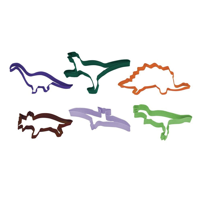 R&M International 1874 Dinosaur Cookie Cutters, Brontosaurus, Pterodactyl, Velociraptor, T-Rex 6", Stegosaurus, Triceratops, 6-Piece Set