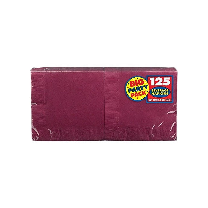 Big Party Pack Beverage Napkins, 125 Pieces, Made from Paper, Berry, by Amscan