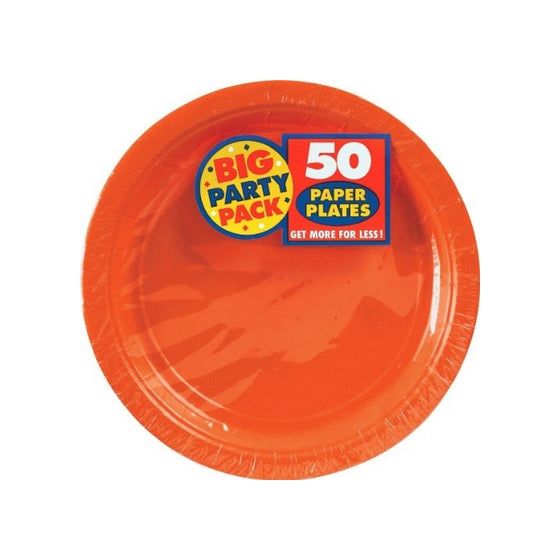 Amscan AMI 650013.05 Amscan Orange Big Party Pack Dinner Plates (50 Count), 9-Inch, 1, orange