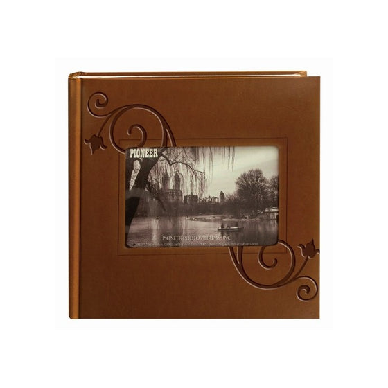 Pioneer Embossed Floral Frame Leatherette Cover Photo Album, Brown (4"x6")