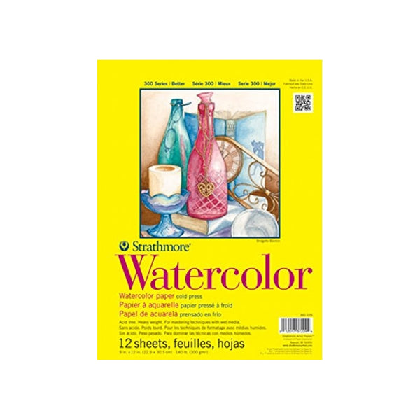 Strathmore 360-111 300 Series Watercolor Pad, 11"x15" Tape Bound, 12 Sheets