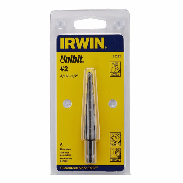 Irwin Tools UniBit 3/16-Inch to 1/2-Inch Step-Drill Bit, 1/4-Inch Shank (10232)