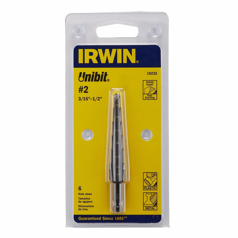 Irwin Tools UniBit 3/16-Inch to 1/2-Inch Step-Drill Bit, 1/4-Inch Shank (10232)