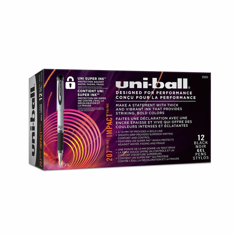 uni-ball 207 Impact Gel Pens, Bold Point (1.0mm), Black, 12 Count