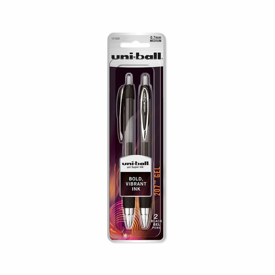 uni-ball 207 Retractable Gel Pens, Medium Point (0.7mm), Black, 2 Count