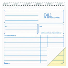 TOPS 2-Part Carbonless Bill for Services Rendered Book, 8.5 x 8.25 Inches, 50 Sheets, White, (4133)