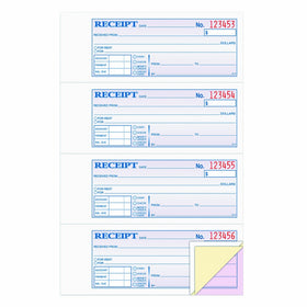 TOPS Money/Rent Receipt Book, 3-Part, Carbonless, 11 x 7-5/8 Inches, 4 Receipts/Page, 100 Sets per Book (46808)