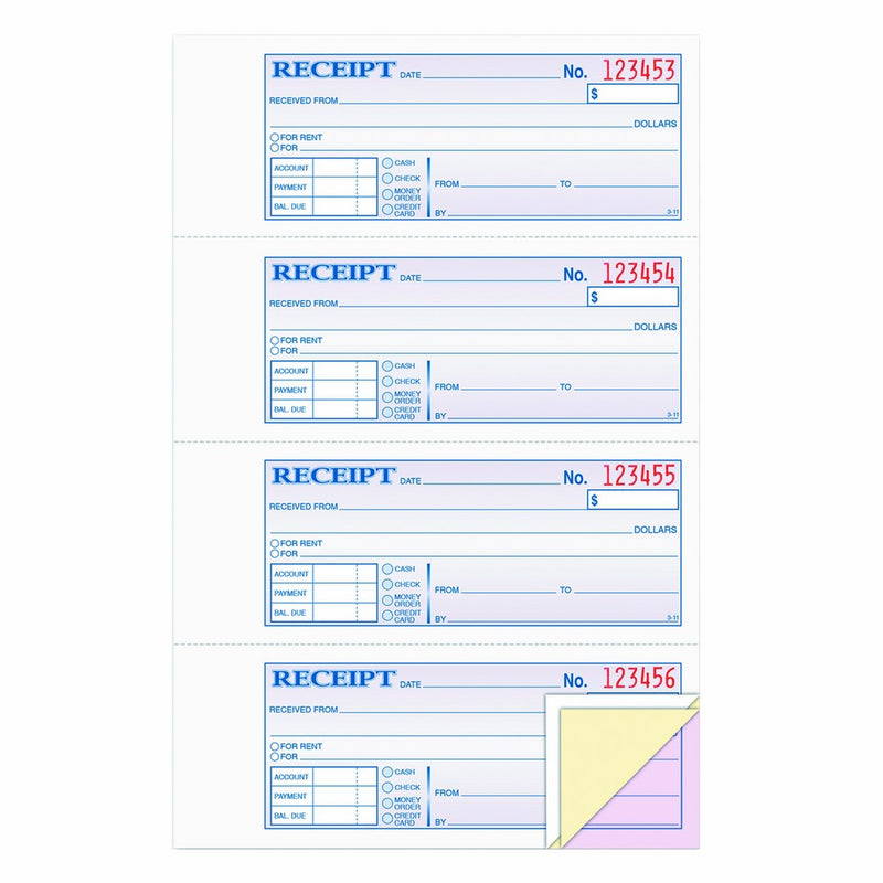 TOPS Money/Rent Receipt Book, 3-Part, Carbonless, 11 x 7-5/8 Inches, 4 Receipts/Page, 100 Sets per Book (46808)
