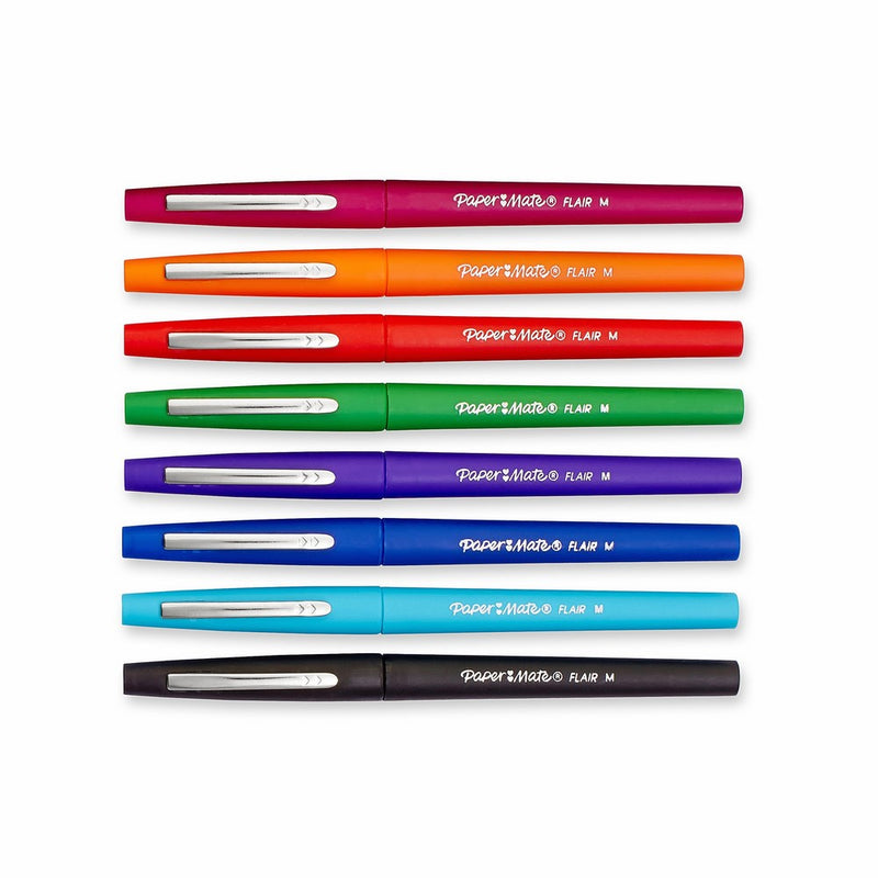 Paper Mate Point Guard Flair Needle Tip Stick Pen, Ink.7mm, Pack of 8, Assorted (89061)