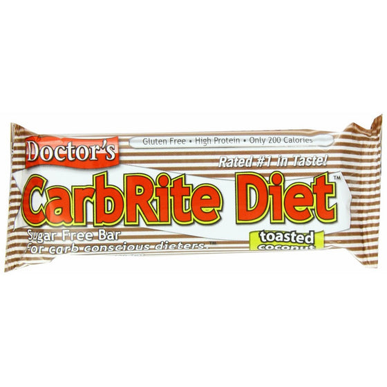 Universal Nutrition Gluten Free, Sugar Free, Doctor's CarbRite Diet Protein Bar Toasted Coconut 2 oz bar 12 Count