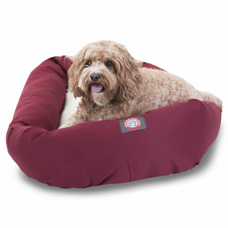 32 inch Burgundy & Sherpa Bagel Dog Bed By Majestic Pet Products