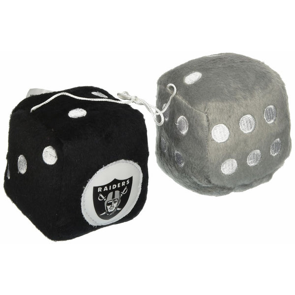 NFL Oakland Raiders Fuzzy Dice,one silver, one black w/ logo,3"