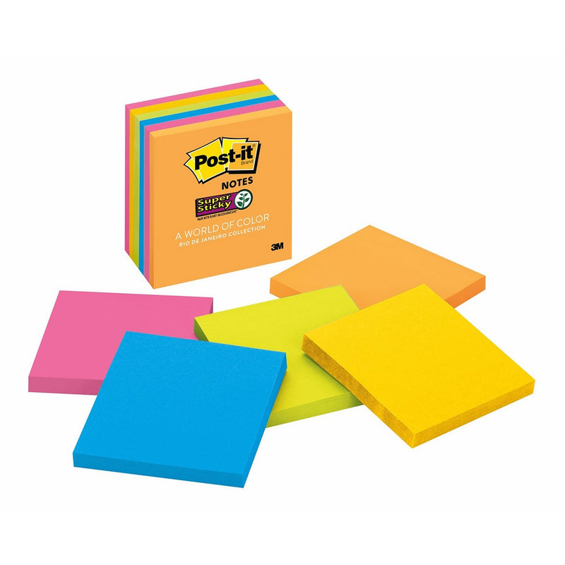 Post-it Super Sticky Notes, 3 in x 3 in, Rio de Janeiro Collection, 6 Pads/Pack (654-6SSAU)