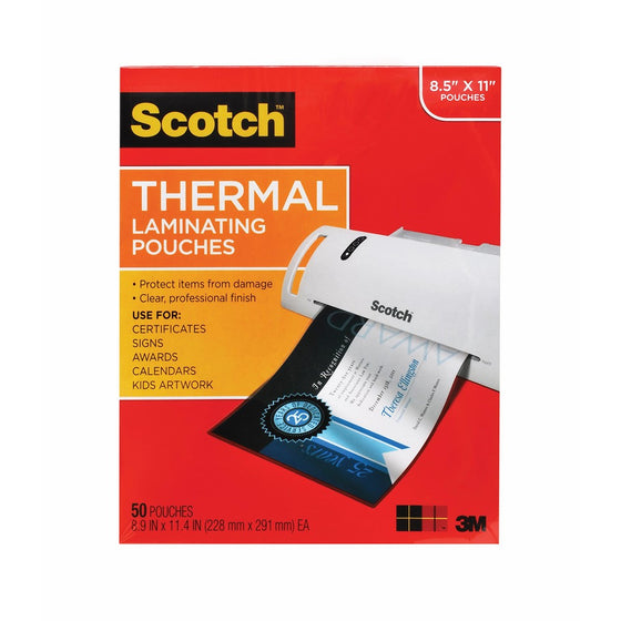 Scotch Thermal Laminating Pouches, 8.9 x 11.4-Inches, 3 mil thick, 50-Pack (TP3854-50),Clear