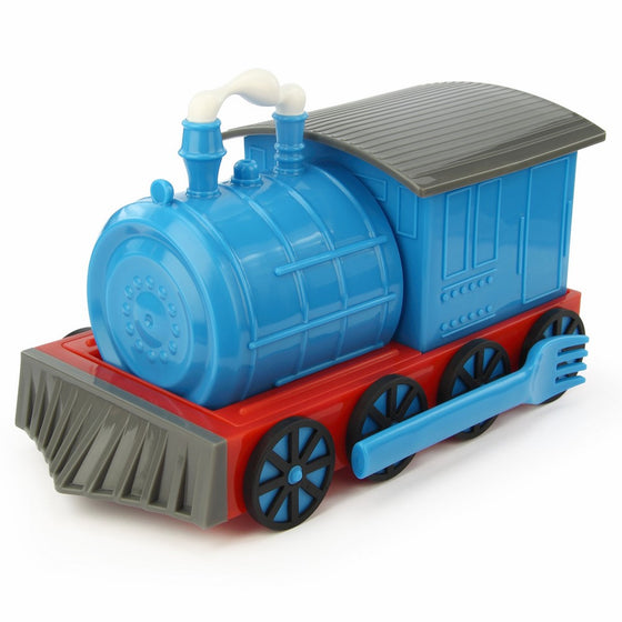 KidsFunwares Chew-Chew Train Place Setting, Blue - Transforms from a Train into a Functional Meal Set - Includes Bowl, Small Plate, Plate, Fork, Spoon, and Cup - Great Gift for Kids - Dishwasher Safe