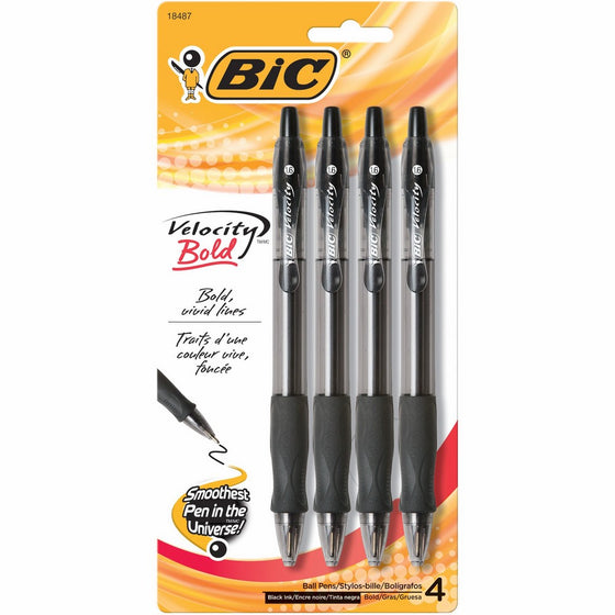 BIC Velocity Bold Retractable Ball Pen, Bold Point (1.6mm), Black, 4-Count