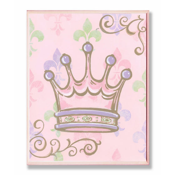 The Kids Room by Stupell Crown with Fleur de Lis on Pink Background Rectangle Wall Plaque