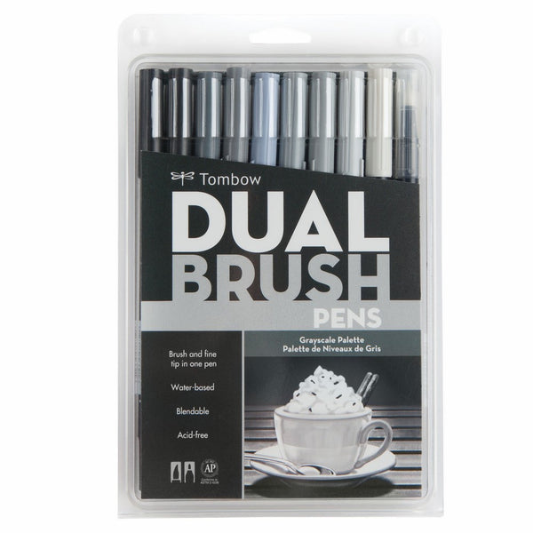 Tombow DBP10-56171 Dual Brush Pen Set of 10 Grayscale