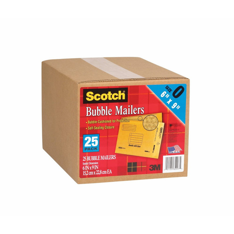 Scotch Bubble Mailer, 6 x 9-Inches, Size #0, 25-Pack