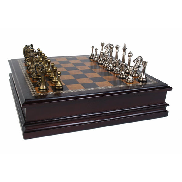 Classic Game Collection Metal Chess Set With Deluxe Wood Board and Storage - 2.5" King