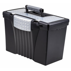Storex Portable File Box with Organizer Lid, 17.13 x 9.63 x 11 Inches, Letter/Legal, Black (61510U01C)