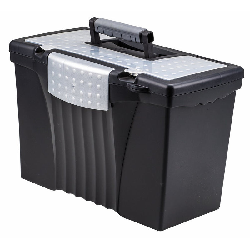 Storex Portable File Box with Organizer Lid, 17.13 x 9.63 x 11 Inches, Letter/Legal, Black (61510U01C)