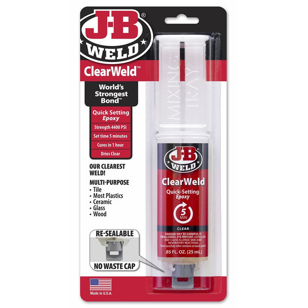 J-B Weld 50112 ClearWeld Quick-Setting Epoxy Syringe - Dries Clear - 25 ml