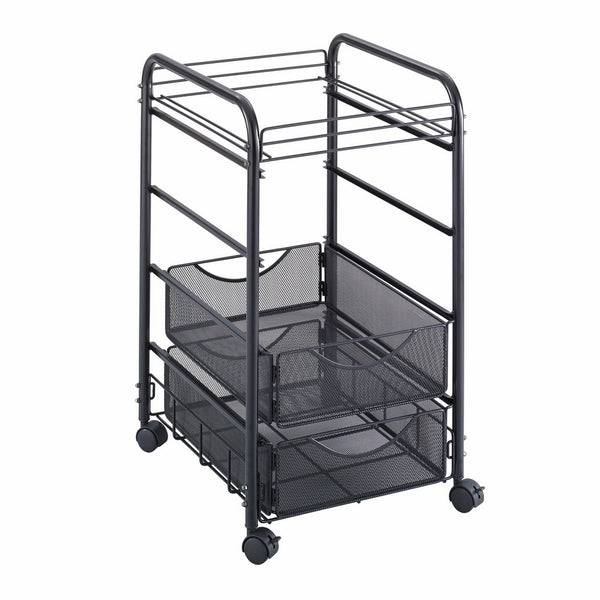 Safco Products 5215BL Onyx Mesh Open File Cart with 2 Storage Drawers, Black