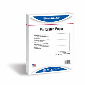 PrintWorks Professional Perforated Paper for Statements, Invoices, Gift Certificates, Coupons and More, 8.5 x 11, 24 lb, 2 Horizontal Perfs 3 2/3" and 7 1/3" From Bottom, 500 Sheets, White (04122)